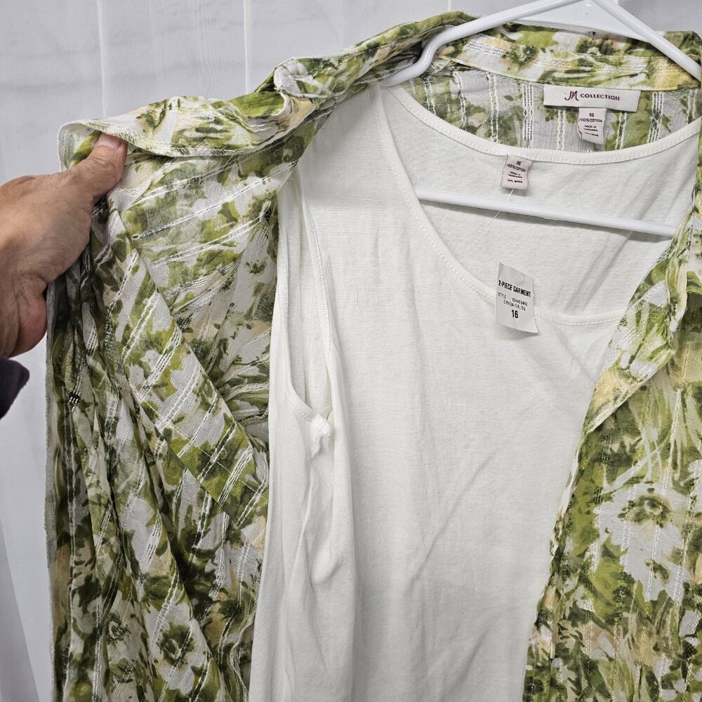 JM Collection Blouse Tank Combo Green Floral Boho Cottage Casual 16 NWT - Picture 5 of 10